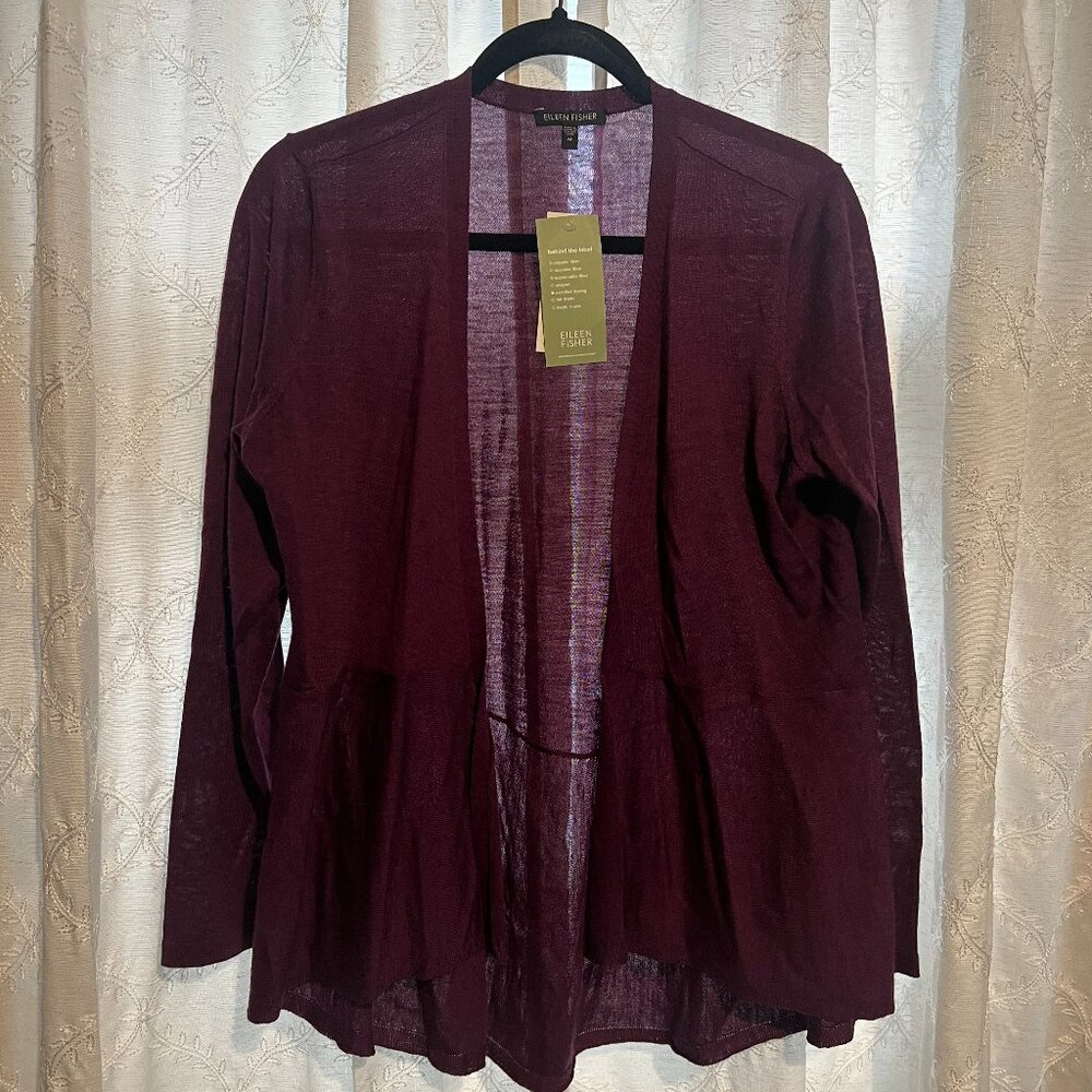 NWT Eileen Fisher Merino Wool Purple Cardigan Sweater